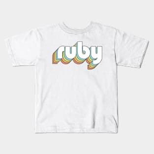 Ruby - Retro Rainbow Typography Faded Style Kids T-Shirt